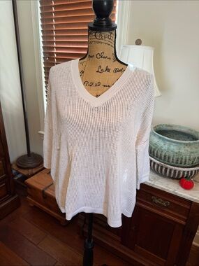 CAbi white Open-Knit V-Neck Sweater